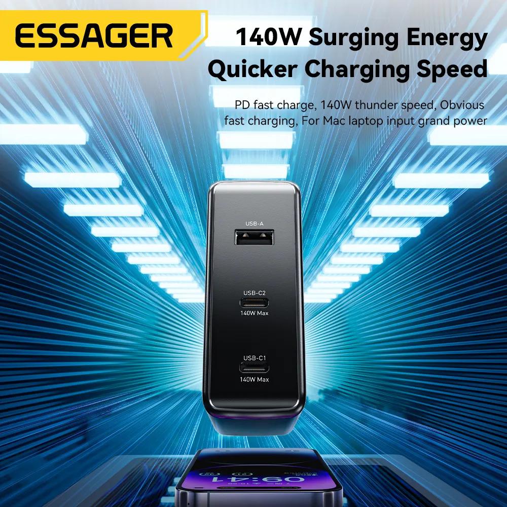 Зарядний пристрій Essager 140W MingQ GaN Hign Power Travel Charger 2 Type-C + USB A EU Black (ECT2CA-MQB01-Z) 6