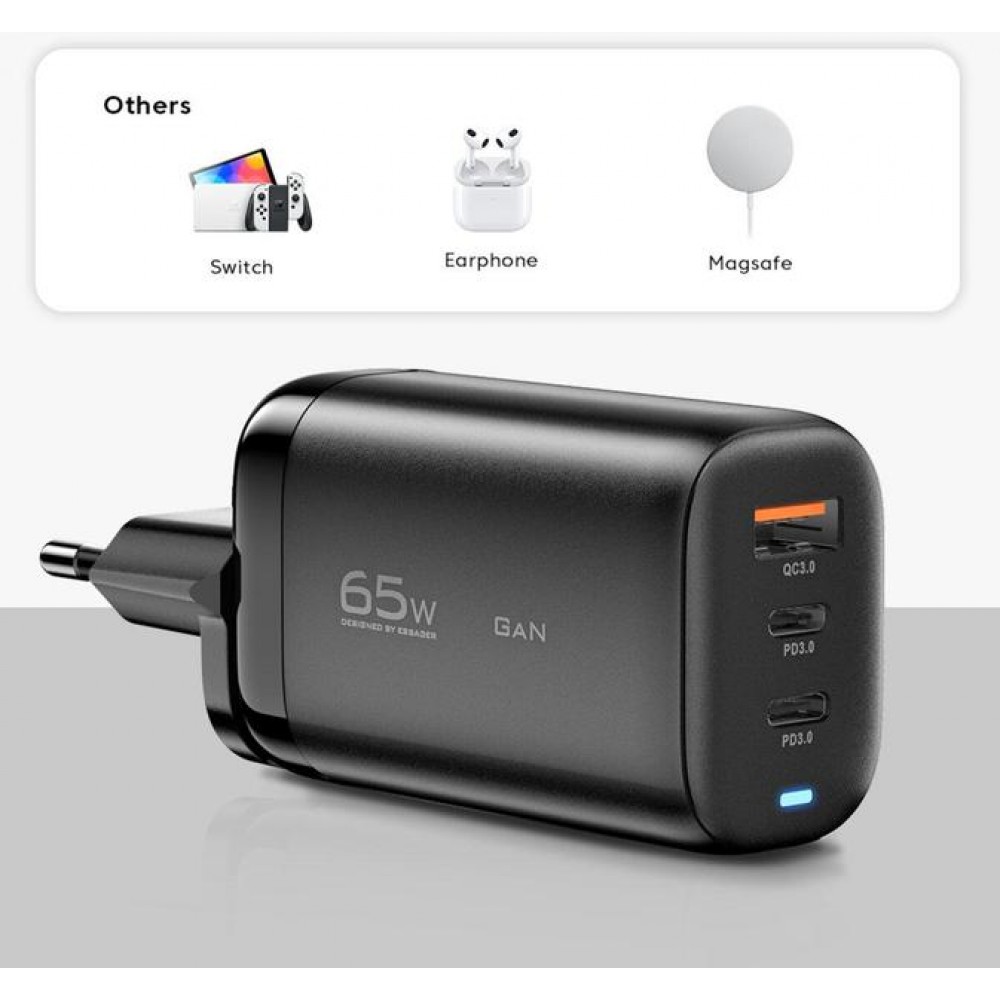 Зарядний пристрій Essager 65W Shining GaN Travelling Fast Charger PD+QC3.0 Black EU (ECT2CA-MYB01) 8