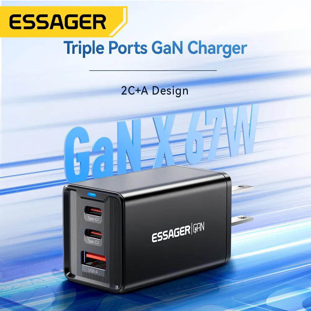 Зарядний пристрій Essager 67W GaN Travel Charger JT-G67TC2U1 2 TYPE C + USB A EU Black (ECTAC-KSB01-Z) 3