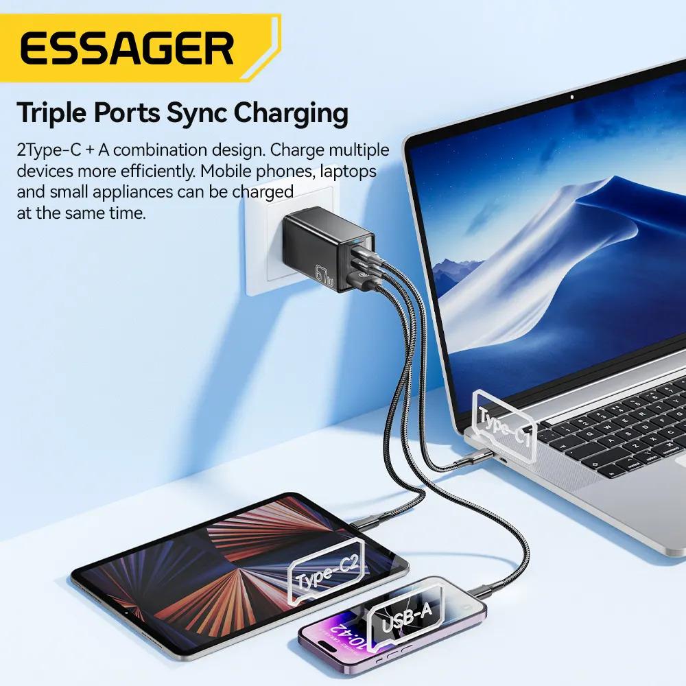 Зарядний пристрій Essager 67W GaN Travel Charger JT-G67TC2U1 2 TYPE C + USB A EU Black (ECTAC-KSB01-Z) 4