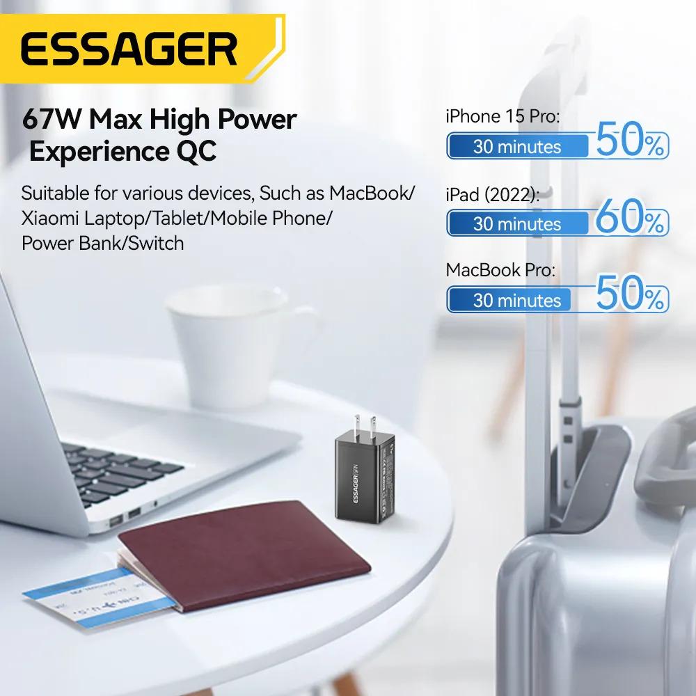 Зарядний пристрій Essager 67W GaN Travel Charger JT-G67TC2U1 2 TYPE C + USB A EU Black (ECTAC-KSB01-Z) 6