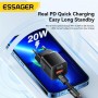 Зарядний пристрій Essager Camber 20W GaN Travel Phone Charger USB A + Type C EU Black (ECTAC-HMB01-P) - фото 