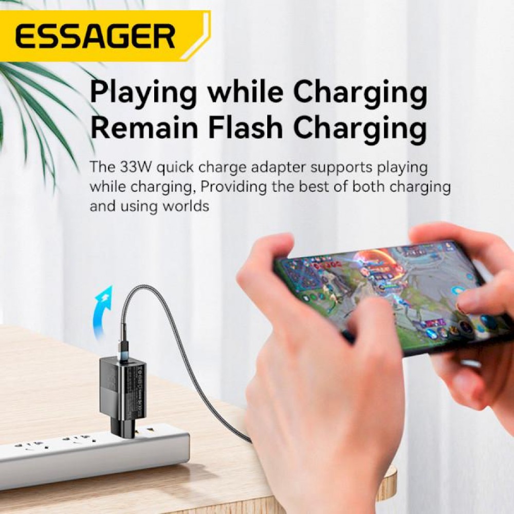 Зарядний пристрій Essager Pinchen 33W Travel Phone Charger USB A + TYPE C EU Black (ECTAC-PCB01-P) 7