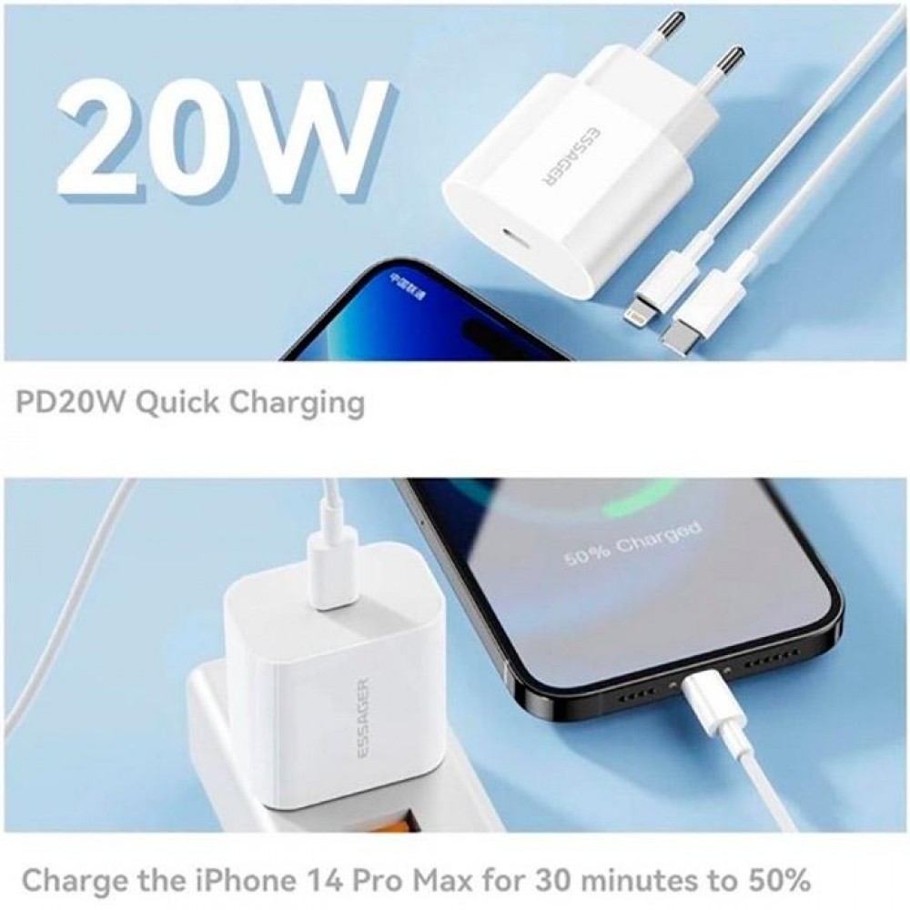 Зарядний пристрій Essager Vanjane Travel Phone Charger Set PD20W (no cable) EU White (ECTC-FJB02-P) 3