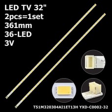 LED підсвітка TV 32 361mm 36-led T51M320304AI1ET13H YXD-C0002-32 TOT32LB02 4C-LB320T-PF2 2шт. 1