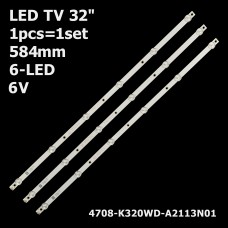 LED підсвітка TV 32 584mm 6-led 4708-K320WD-A2113N01 32PFL3045 LE32D59 3 пін 1шт. 1