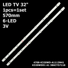 LED підсвітка TV 32 inch 6-led 3V 570mm 32M3080 32M3060S 32PHF5664 T3 4708-K320WD-A3113N11 K320WDD 1шт. 1