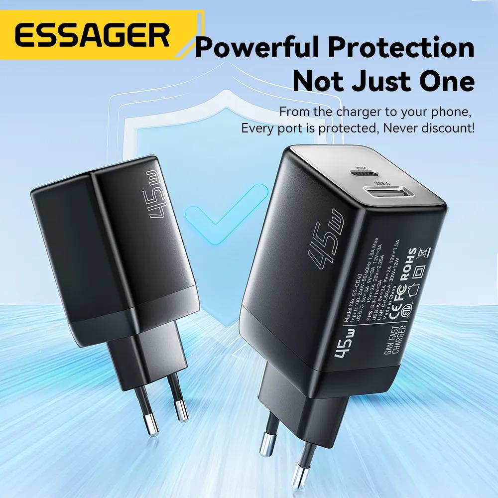 Мережевий зарядний пристрій Essager ES-CD40 45W GAN travel Charger USB A + TYPE C EU White (ECT45W-LJB02-Z) 5