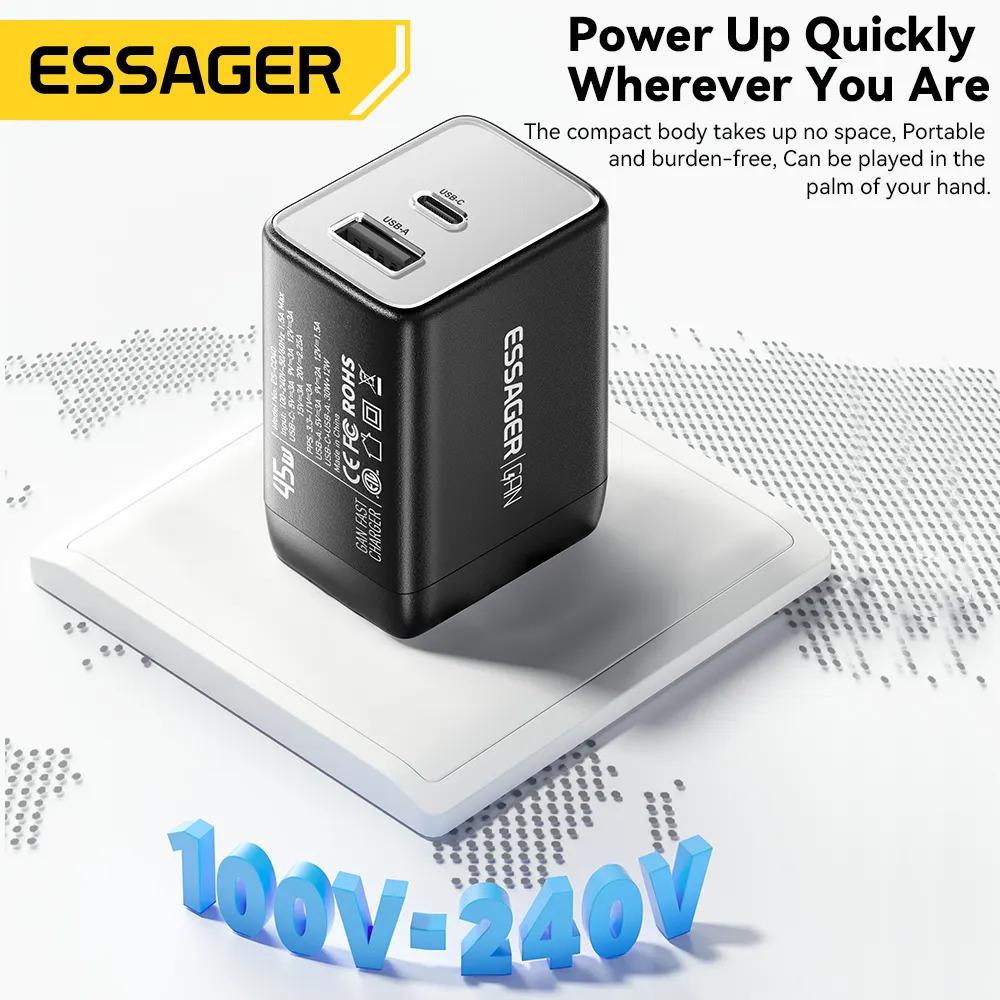 Мережевий зарядний пристрій Essager ES-CD40 45W GAN travel Charger USB A + TYPE C EU White (ECT45W-LJB02-Z) 6